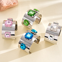 Bracelet manchette large et brillant pour femme avec grande pierre précieuse carrée, bijou tendance, idéal comme cadeau