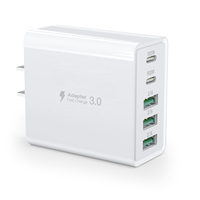 Adaptador de Corriente Rápido HNT GaN de 60W con Múltiples Puertos (2 Tipo C + 3 USB-A) con Enchufe para EE. UU./Reino Unido/UE/Australia/Japón, Cargador de Pared USB para iPhone 17/16/15/14/13/12/Pro