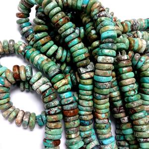 Perle di Heishi turchese africano naturale 12-15mm piccolo disco sottile Rondelle vibrante blu verde turchese pietra preziosa non trattata - Product Image 2