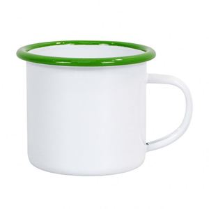 Mug à café en métal émaillé avec poignée, personnalisable avec logo, réutilisable, pour le camping et les voyages, disponible en 8oz, 11oz, 12oz, 16oz, avec bord coloré, vente en gros - Product Image 1