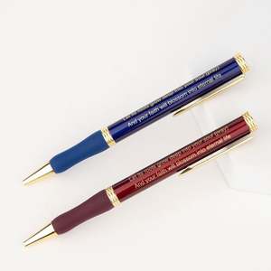 Lot de stylos à bille métalliques en gros avec grip en caoutchouc doux au toucher, stylos personnalisés avec versets inspirants - Product Image 1