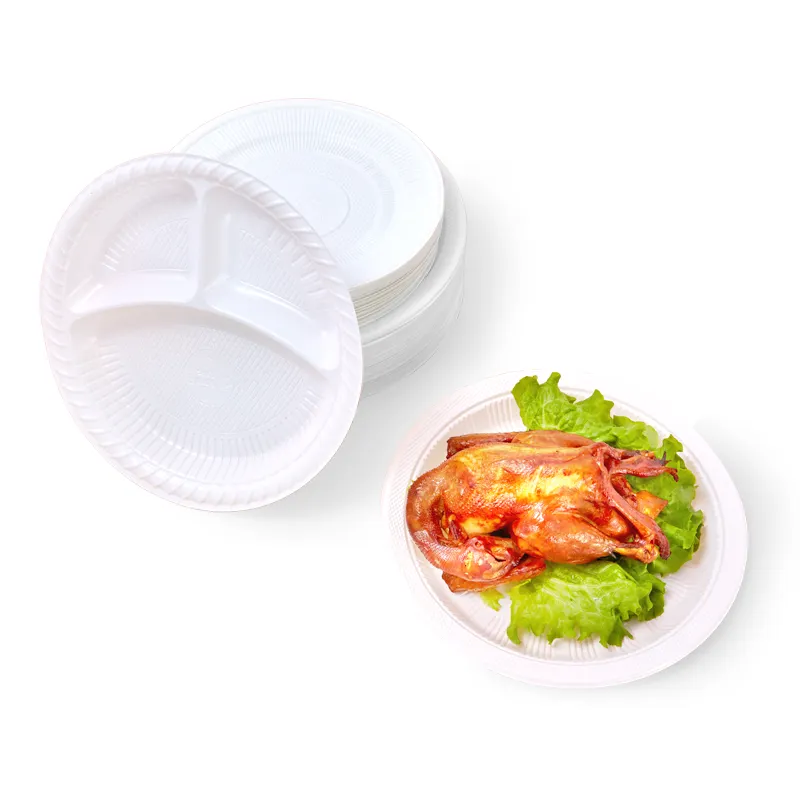 Abendessen Runde Restaurant Dish Food Tray Verpackungs teller 26cm 22 cm rund 10 Zoll Teller Einweg 1/3 Fach