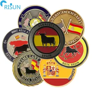 Factory Customized 3D Enamel Spain Spanish Bullfighting Flag Map Commemorative Challenge Coin Custom Challenge Coins Spain