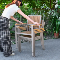 Ensemble de salle à manger moderne pour jardin et terrasse, table en alliage d'aluminium et WPC, chaises empilables, résistant aux intempéries, mobilier d'extérieur pour événements