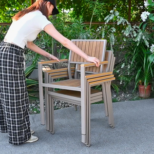 Conjunto de <span class=keywords><strong>Muebles</strong></span> de Jardín Modernos para Patio, Mesa de Aleación de <span class=keywords><strong>Aluminio</strong></span> y WPC, Sillas Apilables para <span class=keywords><strong>Terraza</strong></span>, Resistentes a la Intemperie, para Eventos al Aire Libre - Product Image 3