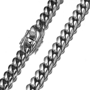 Cadena Cubana de Acero Inoxidable Color Plata con Hebilla Lisa - Pulsera Moderna (Ancho de 8-18 mm, 20-30 pulgadas) - Product Image 1
