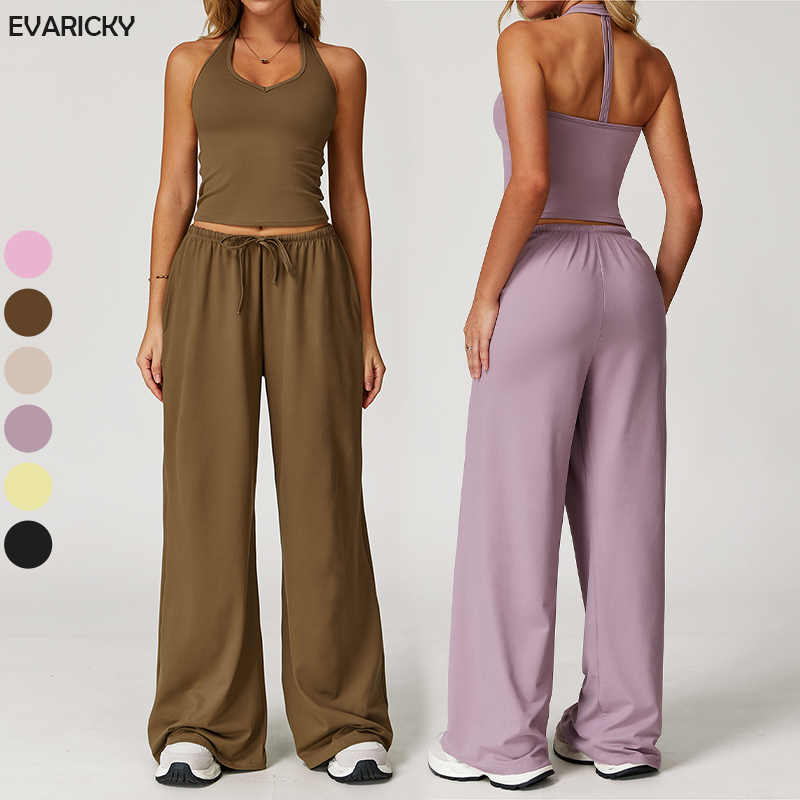 EVARICKY 2026 Custom Women's Sports Suit Breathable Gym Workout Fitness Yoga Clothing Elastic Waist Solid New Custom Activewear