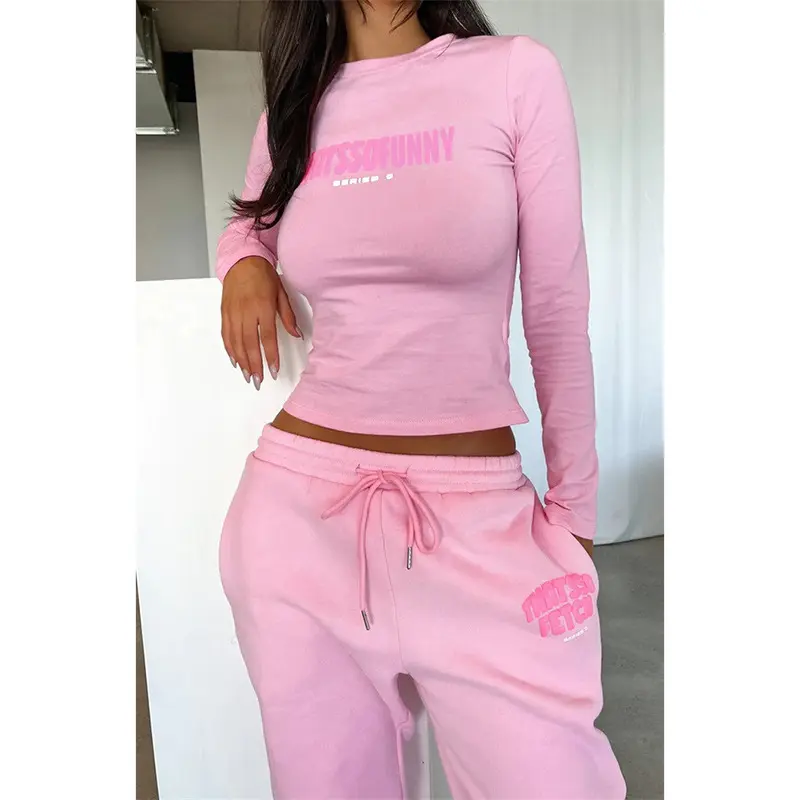 OEM Custom autunno rosa tuta da Jogging tuta da donna Plain conjuntos para mujeres donna T-shirt Jogger Set 2 pezzi