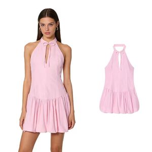 Vestido Halter con Cuello en V, Lazo y Dobladillo con Volumen, Estilo Dulce y Moderno para Mujer, Primavera - Product Image 1