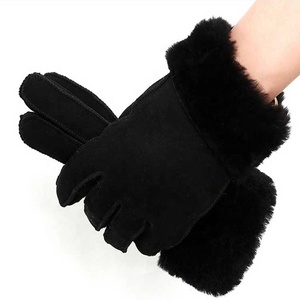 Nouveauté 2026 : Gants en cuir véritable pour femmes avec revers en fourrure de mouton, <span class=keywords><strong>mitaines</strong></span> en peau de mouton – Vente en gros - Product Image 6