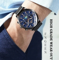 Jam Tangan Quartz Stainless Steel Fngeen 5123, Arloji Mewah, Fashion Kasual, Bisnis, Bercahaya, Santai