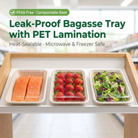 PFAS-vrije, biologisch afbreekbare, composteerbare verpakking van suikerrietpulp voor voedsel en fruit, geschikt voor supermarkten