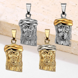 Pendentif visage de Jésus bicolore multicolore en acier inoxydable anti-ternissement, bijoux personnalisés, collier vintage, breloques - Product Image 1