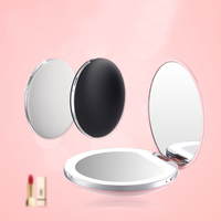 1 ensemble de Mini miroir de maquillage portable, miroir de poche, rond et personnalisé, avec lumière Led, Promotion, joli