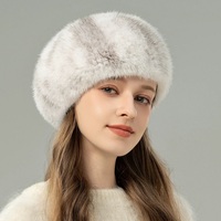 Gorro Casual de Piel de Visón Tejido a Mano de Lujo para Mujer, Gorro de Piel para Todas las Temporadas