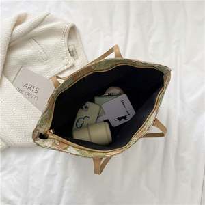 THK Fashion <b>Large</b> Capacity Shoulder Shopping Tote <b>Bag</b> Cotton Canvas Flower Printing Handbags for Women Luxury Chains Single <b>Zip</b> - Product Image 3