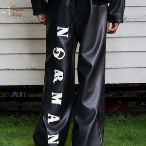 <span class=keywords><strong>Pantaloni</strong></span> in <span class=keywords><strong>Ecopelle</strong></span> da <span class=keywords><strong>Uomo</strong></span> con Logo Personalizzato, Stile Casual Streetwear, Gamba Larga e Dritta, Vestibilità Comoda - Product Image 1