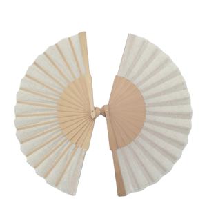 Éventail pliant artisanal en lin blanc de 23 cm, style art populaire, décoration artisanale, bois peint, doublure en bambou, cadeau portatif pour mariage - Product Image 3
