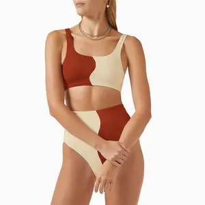 2023 Colorblock costume da bagno a vita alta costumi da bagno donna Push Up costume da bagno Fitness Ladies Swim Wear Sport