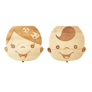Custom Logo 7 Language Wooden Tooth Storage Box Wooden Baby Tooth Box