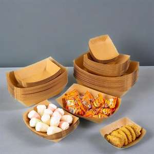 Bandeja de papel al por mayor, desechable, marrón, para llevar, con forma de barco, impermeable, para ensaladas y alimentos - Product Image 2