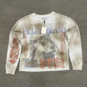 T-shirts personnalisés en coton 300 GSM, coupe ample, imprimé graphique, tricot gaufré, style vintage, crop top, thermiques, manches longues pour hommes - Product Image 3