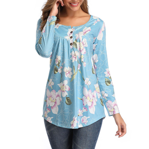 Womens 3/<span class=keywords><strong>4</strong></span> Sleeve Girocollo Floreale Tunica Parti Superiori Allentate Camicetta Button <span class=keywords><strong>Up</strong></span> T-shirt - Product Image 5