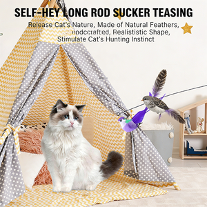 Etkileşimli Plastik Kedi Oyuncağı, Komik Tüy ve Çanlı, Vakumlu Tutucu ile Yavru Kedi Oyun Çubuğu Oyuncakları - Product Image 2