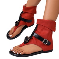 Sandales mi-hautes à brides pour femmes 2026 avec boucles - Sandales plates rétro tendance à bout ouvert