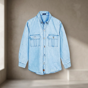 Unisex 100% Cotton <b>Denim</b> Shirt Collar Custom Logo Print Solid Pattern Casual Sporty Summer Front Button Jacket <b>Coat</b> - Product Image 5