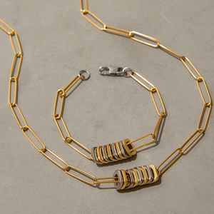 Conjunto de Pulseras de Cadena Geométrica de Acero Inoxidable Dorado, Joyería Unisex para Regalo - Product Image 4