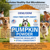 Lucpets ODM OEM Poudre de citrouille riche en protéines pour chiens, absorption rapide, santé immunitaire, santé intestinale, régularité digestive, santé de la peau et du pelage