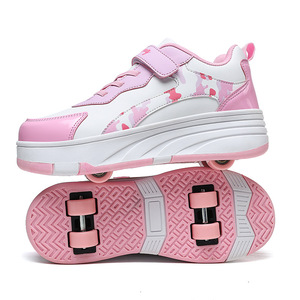 Children Transformable <b>Shoes</b> White Black 2538 Double Row <b>Wheels</b> Kids Sport <b>Shoes</b> - Product Image 4
