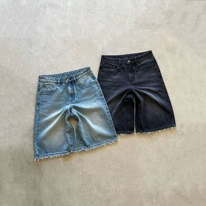 <span class=keywords><strong>Shorts</strong></span> in Denim Vintage con Logo Personalizzato Ricamato, Oversize, Stile Streetwear, Effetto Consumato, <span class=keywords><strong>Jeans</strong></span> Baggy da <span class=keywords><strong>Uomo</strong></span> - Product Image 1