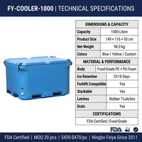Boîte à poisson en plastique rotomoulé empilable et isotherme avec couvercle, conteneur de chaîne du froid isolé en PU pour fruits de mer et aquaculture