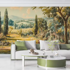Mural de Papel Tapiz con Paisaje de Ciprés <span class=keywords><strong>Italiano</strong></span> Sereno, Decoración de Pared Clásica del Campo Europeo para Interiores de Hogares Sofisticados - Product Image 1