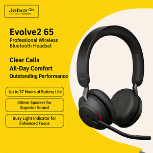 Auriculares <span class=keywords><strong>Jabra</strong></span> Evolve2 65 MS Estéreo Negros para Computadora con Cancelación de Ruido para Servicio al Cliente, Reuniones de Oficina, Aprendizaje Remoto, Micrófono - Product Image 1