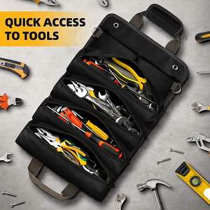 Manufacturer Custom Adjustable Telescoping 14Pockets Black Oxford Rolling Tool Bag <b>Organizers</b> Roll Up Tool Bag - Product Image 1