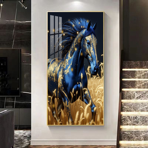 Peinture en cristal de porcelaine LED 5D personnalisée en gros, animaux, peinture murale de salon, peinture sur verre, images de chevaux - Product Image 4