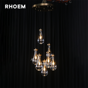 Lustre rond en verre RHOEM pour escalier, lustre de salon, lustre rond de villa, lampes de luxe, décoration intérieure - Product Image 4