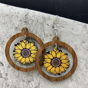 Pendientes de madera Colgante de girasol vintage Regalo del Día de los maestros de graduación para mujeres Uionen 1758 - Product Image 4