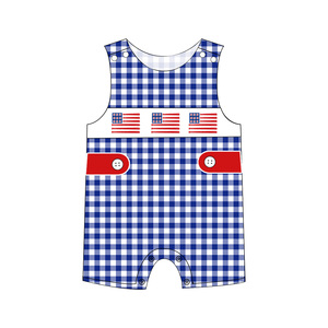 Shorts à carreaux bleu roi personnalisés pour garçons, collection boutique, vente en gros, avec appliques du 4 juillet, tenues de printemps pour garçons - Nouveauté très demandée - Product Image 3