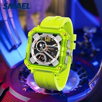 Jam Tangan Digital Silikon Persegi Pria SMAEL 8121 Sport Custom OEM dengan Alarm, Fase Bulan Bercahaya, Kronograf, Stopwatch, Tanggal Otomatis