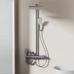 Ensemble de douche en laiton à grande plate-forme à quatre fonctions gris pistolet ensemble de douche à affichage numérique lumière d'ambiance