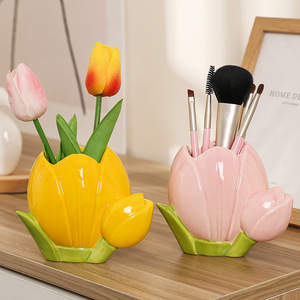 Porta Brochas de Maquillaje de Cerámica con Forma de Tulipán, Organizador de Cosméticos, Estilo Moderno y Minimalista, Portalápices de Cerámica Blanca, Regalo - Product Image 3