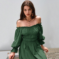 250 Robe Longue Manches Bouffantes Épaules Dénudées, Décontractée, Vêtement Femme de Seconde Main, Premier Choix, à Volants