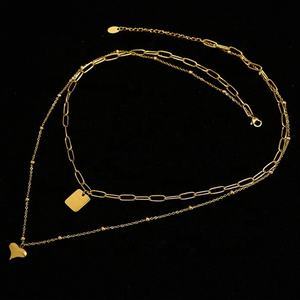 น่ารัก Party สแตนเลสสตีลหัวใจและจี้รูปสี่เหลี่ยมผืนผ้า Double Layer สร้อยคอ - Product Image 2