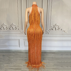 Novance Y4524 Prodotti in Dropshipping, Eleganti Abiti da Cerimonia Arancioni con Nappe, Lussuosi ed Eleganti Abiti da Gala Sexy con Aperture per Donne - Product Image 6