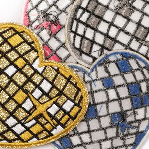 New Iron on Embroidered Shiny Glitter Edge Colorful Disco Planet Heart Patch for Clothing <b>Hat</b> <b>Bag</b> Decoration - Product Image 4