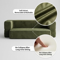 Sofá Cama Convertible Plegable y Comprimido, Sofá Recto sin Marco de Terciopelo, Sofá Moderno 2 en 1 Envasado al Vacío